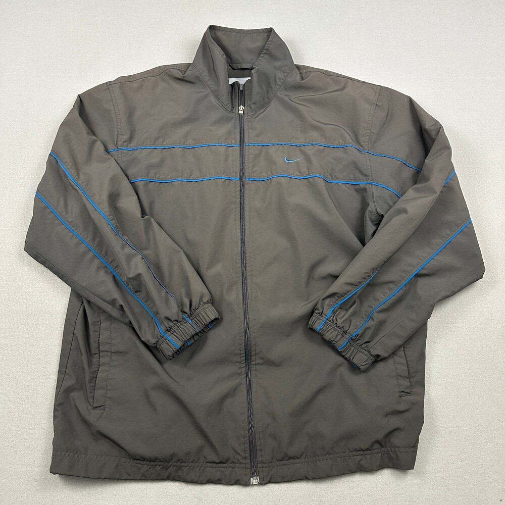 Vintage Nike Jacket Men Extra Large Grey Solid Full Zip Windbreaker Y2K 2000s *